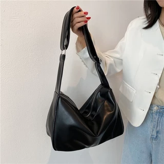 Bolsa De Ombro Mensageiro Feminina De Couro PU De Grande Capacidade-Preta