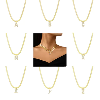 1 Pçs 18k Ouro Simples 26 Carta Pingente Zircão Colar Para Homens Mulheres Verão Charme Cobra Corrente Jóias Acessórios