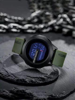 Relógio Esportivo À Prova De Choque 50M , Capa De Resina Resistente Água , Pulseira Antiderrapante , Treinamento Intenso