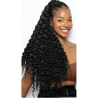 Rabo De Cavalo Sintético Onda Profunda 22 Polegada Kinky Encaracolado Cordão Extensões De Para Mulheres Clipe Em Cabelo