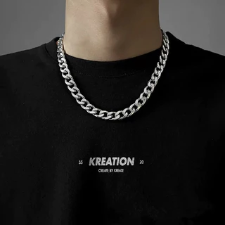 Colar de corrente cubana de corrente grossa de aço de titânio não desbotado masculino Hip-Hop simples acessórios de corr