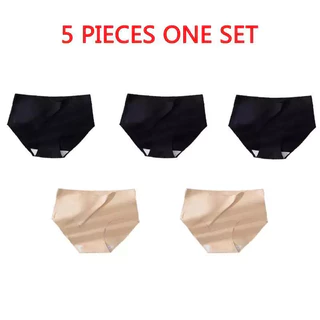 5 Peças Roupa Interior Sem Costura Para Mulher Calcinha De Seda Gelo Cintura Média Triângulo Sexy Traceless