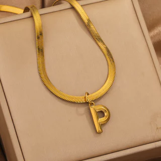 Colar De Alfabeto De Aço De Titânio Feminino Elegante Pingente P Corrente De Cobra Joias Da Moda Presente