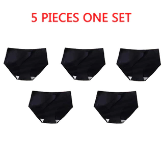 5 Peças Roupa Interior De Seda Gelo Para Mulher Cintura Média Triângulo Sexy Sem Costura Calcinha Traceless