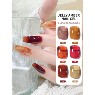 1Pc 8Ml Geléia Âmbar Gel Unha Polonês Semi Permanente UV Outono Inverno Cor Glitter Embeber Fora Verniz Da Arte Do Prego