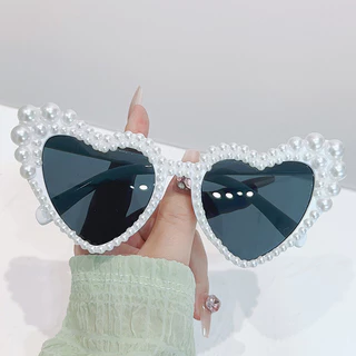 Óculos De Sol Retrô Olho De Gato Y2K UV400 Com Armação De Pérola De Imitação Em Formato De Coração Leve Para Praia/Ao Ar