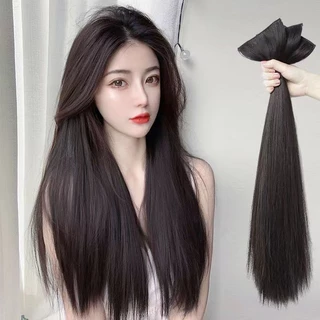 60cm Sintético Longo Clipe Reto Em Perucas Extensão Natural Invisível Resistente Ao Calor Peças De Cabelo Falso Para Mul