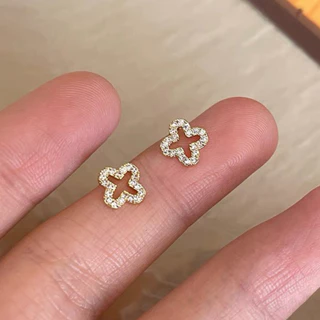 1 par simples requintado pequeno trevo de quatro folhas Design vidro incrustado senhoras brincos casuais diários