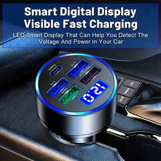 Carregador De Carro De 5 Portas De Carregamento Rápido PD QC3.0 Adaptador USB C Com Tensão Para iPhone Samsung Huawei Xi em Oferta na Shopee