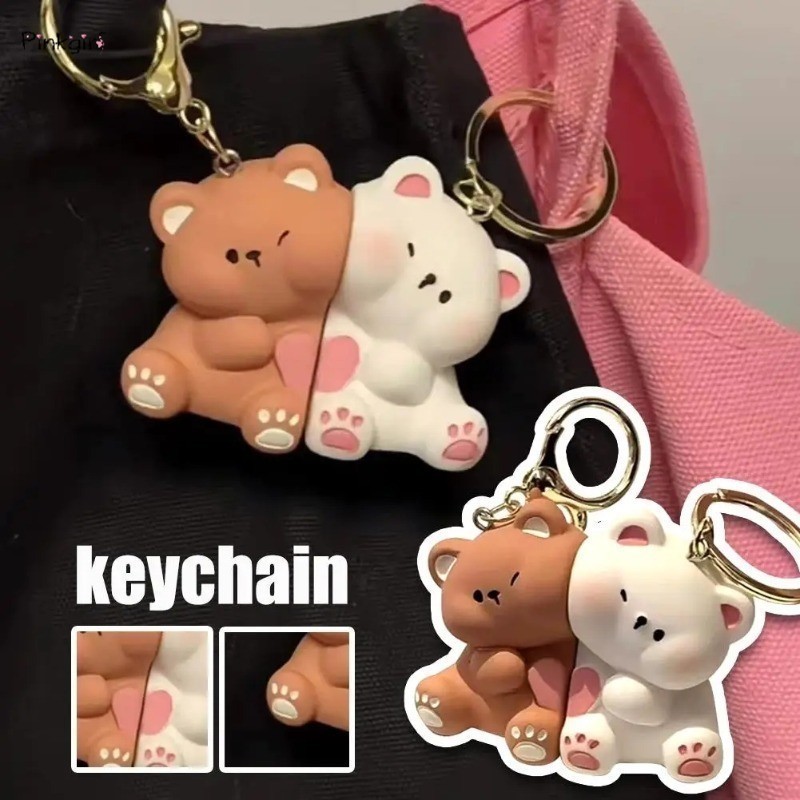 Casal Magnético Bonito Urso Pingente Chaveiro Doce Mochila Ímã Encantos Carro Melhores Amigos Presentes