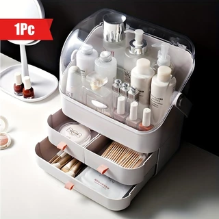 1 Caixa De Armazenamento De Cosméticos De Grande Capacidade Com Tampa E Alça , À Prova De Poeira Estilo Gaveta rack Mult