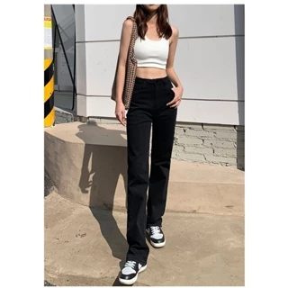 Calças de brim de venda quente feminino em linha reta versão estreita solta outono novo estilo mais magro olhar cintura