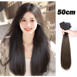 Sintético 50cm Longo Clipe Reto Em Perucas Extensão Natural Invisível Resistente Ao Calor Peças De Cabelo Falso Para Mul