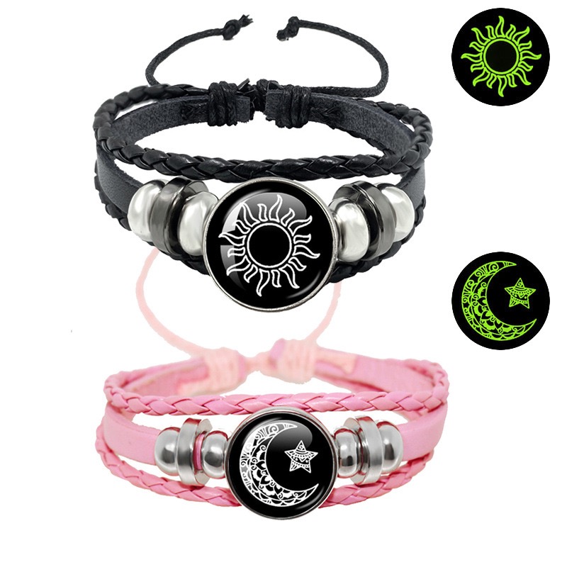 Imagem do produto Pulseira De Couro Moonstone Que Brilha No Escuro , Joia Trançada Com Contas , Presente Perfeito Para Casal 5