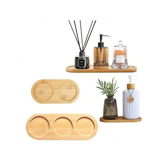 Bandeja de bambu para bancada de banheiro, bandeja dispensadora de sabão, Shampoo, condicionador, Rack de armazenamento