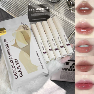 Caixa De Conjunto De Brilho Labial De chocolate Branco Com Lábios Orvalhados Brilhantes , Resistente A Manchas Longas E