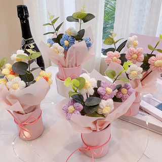 Buquê De Crochê Com Corda Luzes LED Flores Tecidas À Mão Artesanato Criativo Presente De Dia Dos Namorados Do Professor