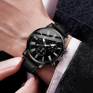 Relógio De Quartzo Com Pulseira De Couro Para Homens Imitação Turquesa Contas Sem Caixa