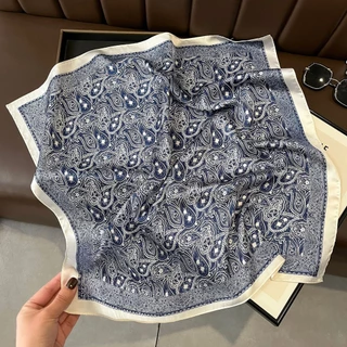 Retro pequeno caju porca impresso lenço de seda 70cm cetim simulação lenço quadrado de seda estilo étnico fino pequeno c