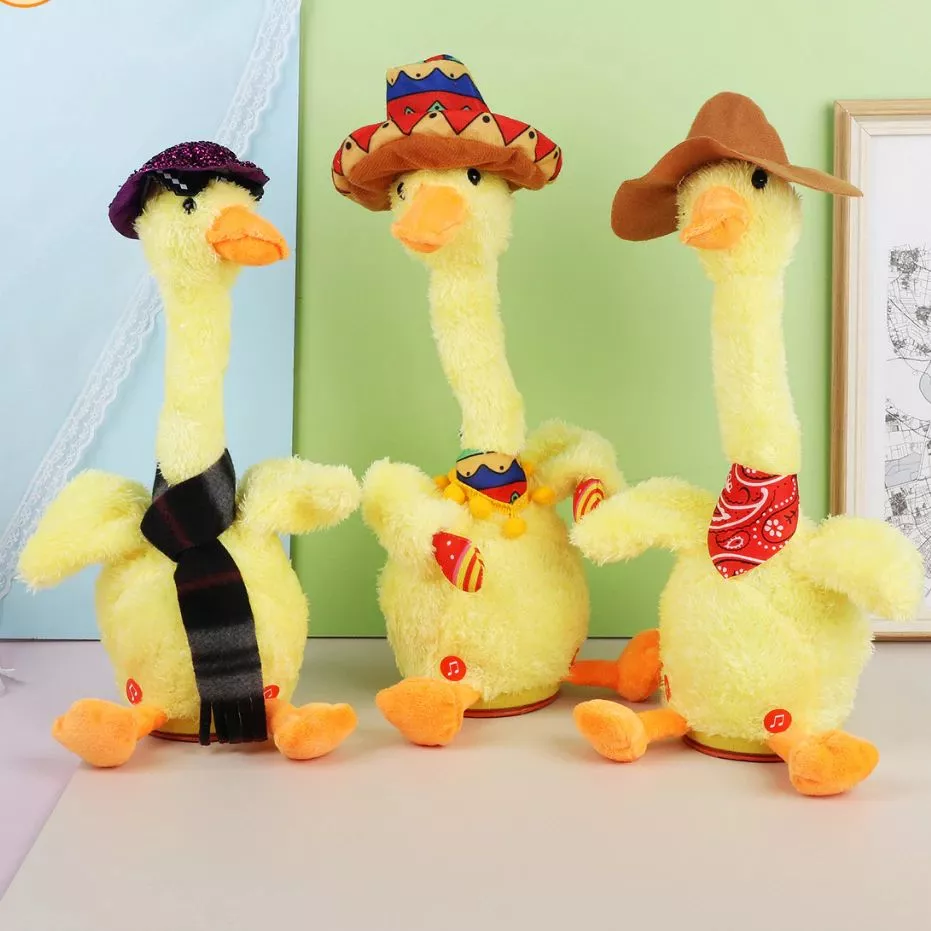 Um carregamento pequeno pato amarelo pode dançar torção areia escultura pato pode cantar dança crianças presente de aniv