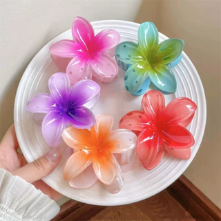 1 garra de cabelo feminina novo estilo gradiente Frangipani garra de cabelo doce cabeça traseira meia gravata clipe de t