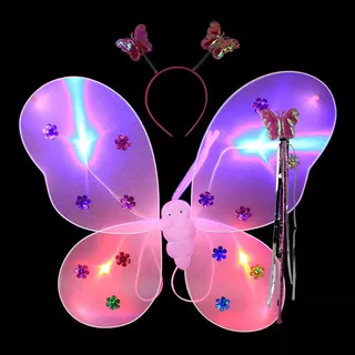 Asas de borboleta luminosas conjunto de três peças decoração de ano novo suprimentos adereços brinquedos infantis