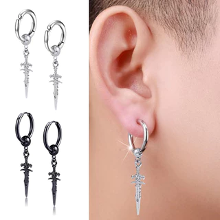 1 Par Novo Punk Aço Inoxidável Corrente Brincos De Argola Para Mulheres Homens Na Moda Goth Pop Hip Hop Pingentes Orelha