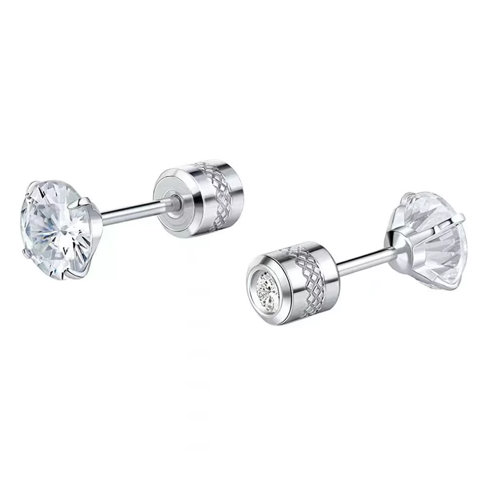 Acessórios de moda, brincos simples de zircônia dupla de aço inoxidável 316 de 6 mm