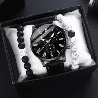 Relógio Masculino De Quartzo Com Pulseira De Couro : Estilo Empresarial Versátil Contas Turquesa (Caixa Não Incluída) em Oferta na Shopee