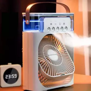 Ventilador De Ar Condicionado Portátil Com Luz LED De 7 Cores , 3 Velocidades De Vento E 3 Modos De Pulverização