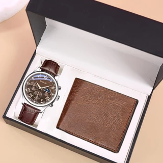 Conjunto De Relógio E Carteira Masculino Kegllect Sem Caixa De Couro Casual De Negócios Presente Para Ele,
