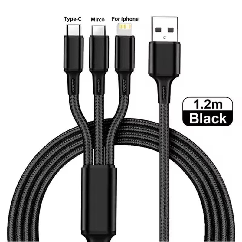 Cabo Carregador Multi USB 3 Em 1 De Carregamento Múltiplo De Alumínio E ...