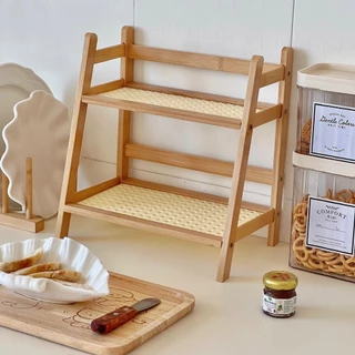 1 peça prateleira de mesa de bambu de camada dupla dormitório quarto escritório cozinha suporte de copo organizador