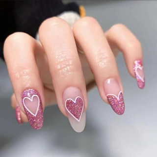 24 peças longas ovais roxas amor coração Design conjunto de unhas de dedo adequado para o dia dos namorados e uso diário