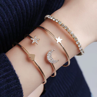 Conjunto De Pulseira Fashion 4 Peças – Joias Com Pingente De Coração Estrela Lua Cristal Para Mulheres em Oferta na Shopee