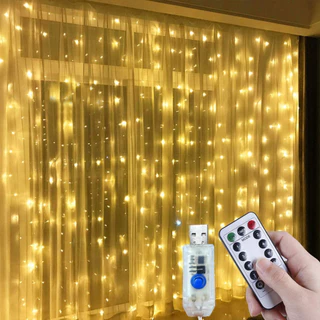3M 300 Luz De Cortina LED 8 Modos De Iluminação Luzes De Fada De Fadas USB Para Decorações De Natal em Oferta na Shopee