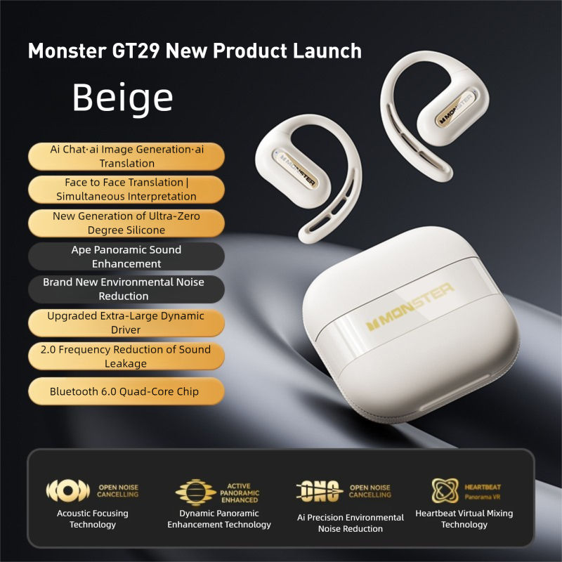 Monster GT29 Fones De Ouvido Sem Fio AI Tradução Bluetooth HiFi Som ...