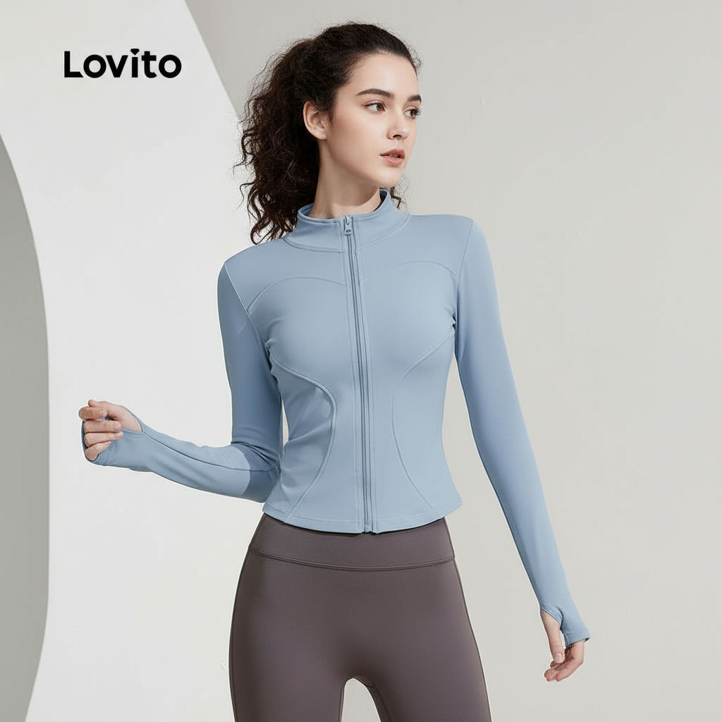Lovito Jaqueta Esportiva Confortável Elástica Flexível para Yoga Top Modelagem Ajustada Secagem Rápida