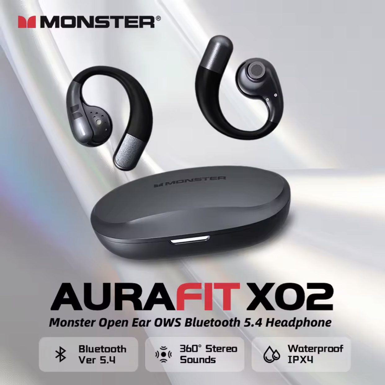 Monster AuraFit X02 Fones de Ouvido Bluetooth 5.4 Abertos 360° Som ...