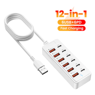 Power 12 Em 1 Tira Estação De Carregamento Desktop 1M Cabo USB HUB Adaptador Soquete Para Escritório Casa otg Tipo c Con