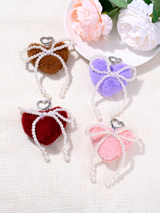 Chaveiro de Pérolas Artificiais em Forma de Laço de Amor, Pelúcia, Pingente de Bolsa ou Carro, Decoração Diária, Chaveiro de Pérolas Artificiais em Forma de Laço de Amor, Pelúcia, Pingente de Bolsa ou Carro, Decoração Diária,