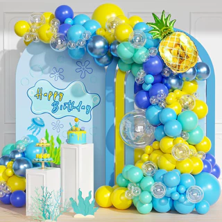  147pcs Kit de Arco de Guirlanda de Balões do Bob Esponja, com Balões de Látex Amarelo, Azul e Transparente para