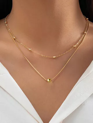 Colar de aço inoxidável em camadas ajustável para mulheres com detalhe de conta dourada, joia para uso diário. em Oferta na Shopee