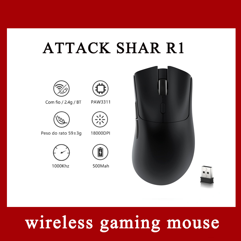Mouse Gamer Sem Fio Bluetooth ATTACK SHAR R1 18000DPI PAW3311 Conexão ...