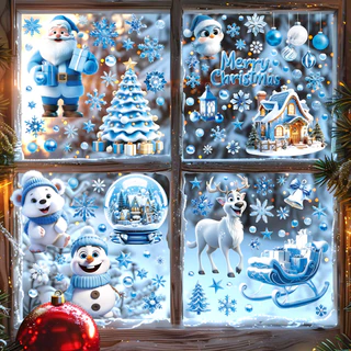Adesivos De Janela Com Tema De Natal-Lindos Padrões De Papai Noel , Adsorção Eletrostática Dupla Face Para Loja E Casa ,