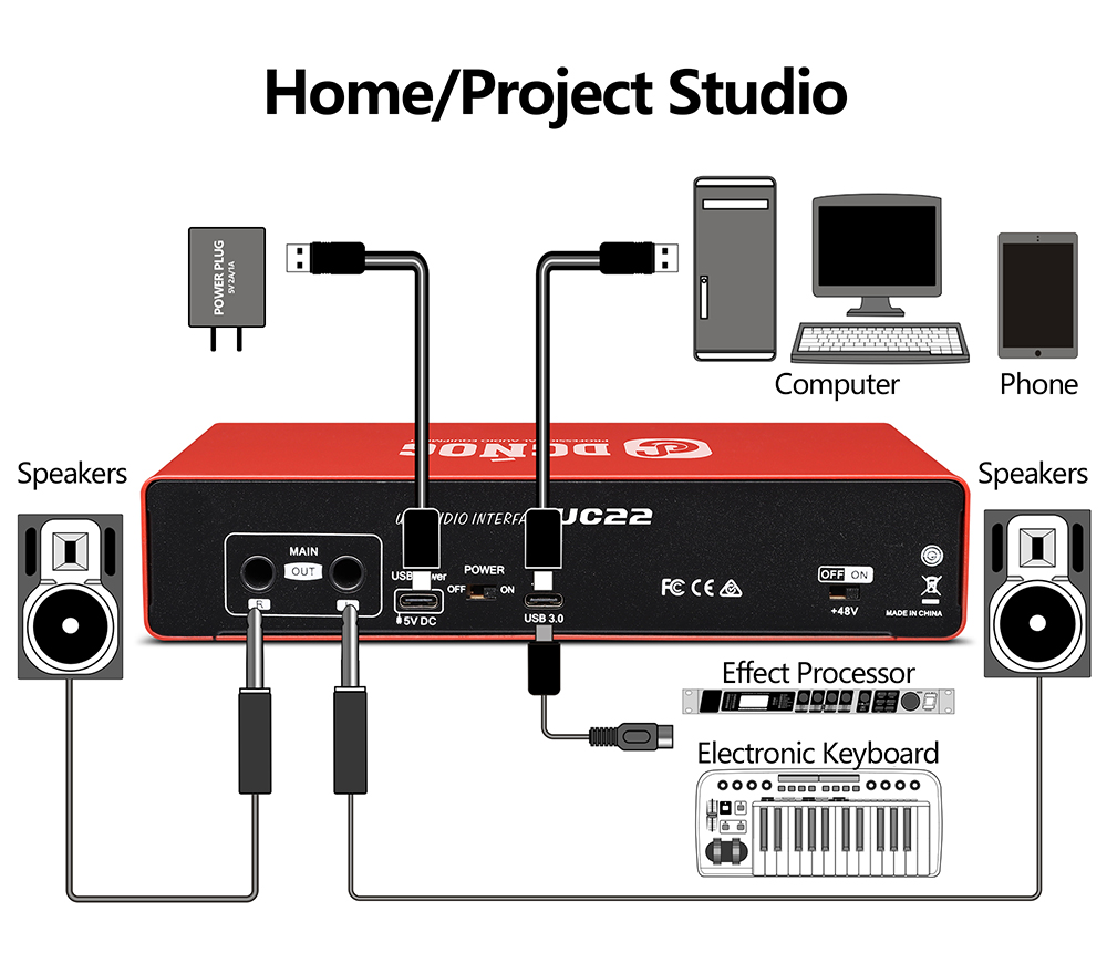 Placa De Som De Interface De Áudio UC22 USB 3.0 Para Gravação Em ...