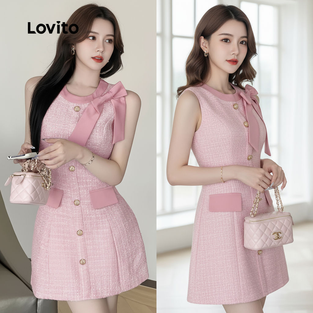 Lovito Vestido casual listrado com botões na frente para mulheres