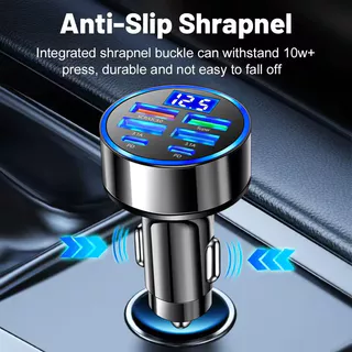 Carregador Usb c Para Carro 6 Em 1 4 2-Carregamento Super Rápido Multiportas Com Display Digital De Tensão
