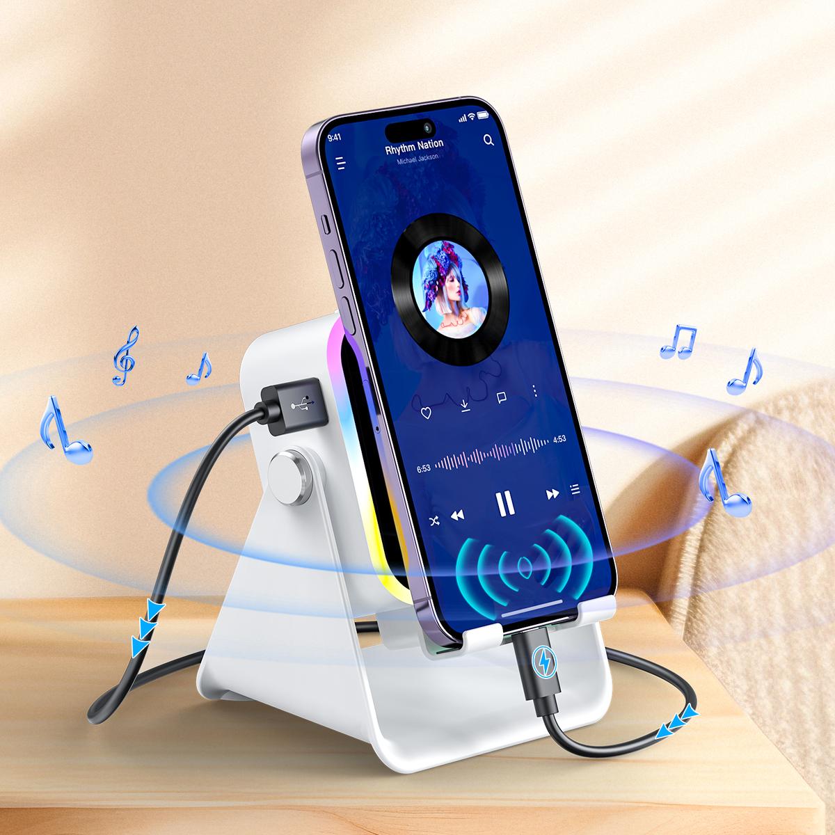Suporte Para Telefone Com Alto-Falante Bluetooth Sem Fio 5 Em 1 3500mAh Power Bank RGB Light Desktop Stand