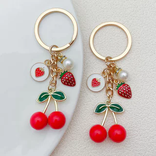 Cereja Morango Pérola Pingente Chaveiro Liga Ouro Bonito Saco Charme Acessório Estético Para Mulheres Meninas Pequeno Ev em Oferta na Shopee